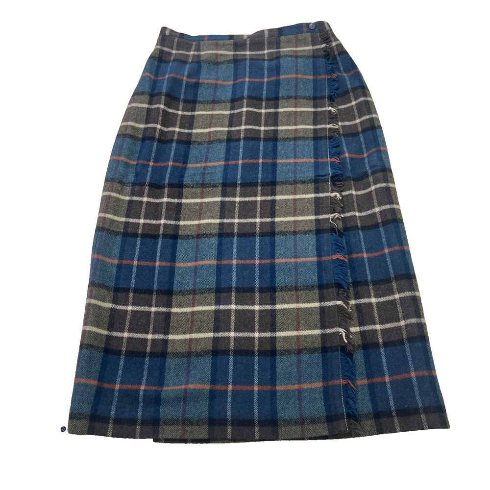 Vintage Rafaella Plaid Lined Fringe Lined Wrap Skirt 100% Wool Blend Size 12P